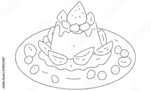 食べ物　スイーツ　プリンアラモードのイラスト