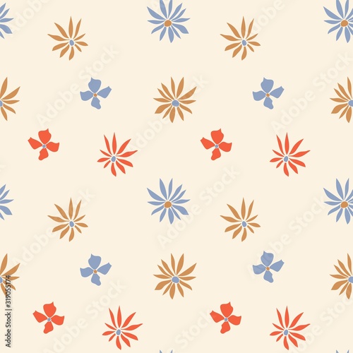 leafy 70   s vintage botanical floral vector seamless pattern navy background editable