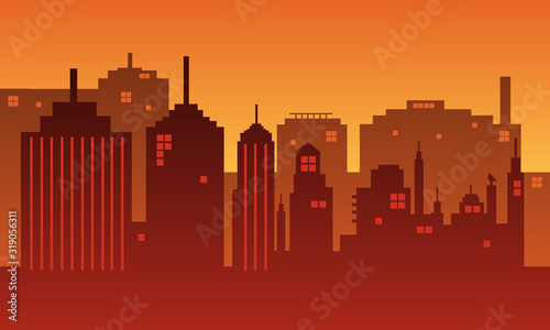 Illustration of city background building at dusk
