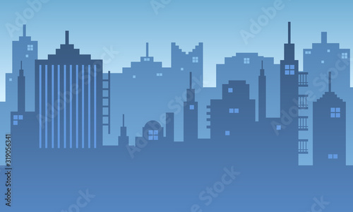 Illustration silhouette of city with colour blue sky