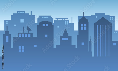Illustration of the city in the morning with building tall