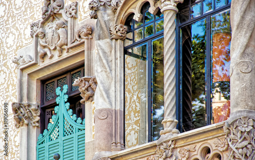 Window of Casa Amatller in Modernisme style in the block of Discord in the Eixample district in Barcelona, Spain. It was designed by Josep Puig i Cadafalch photo