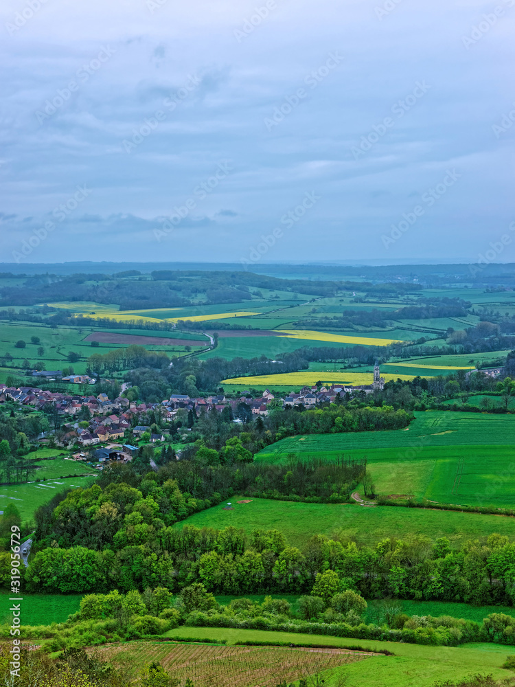 Aerial view of Vezelay town and village in Avallon of Yonne department in Bourgogne Franche Comte region, France