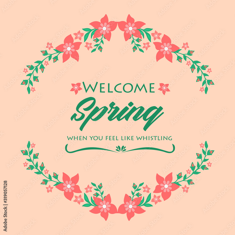 Cute shape pattern of leaf and flower frame, for welcome spring greeting card decor. Vector