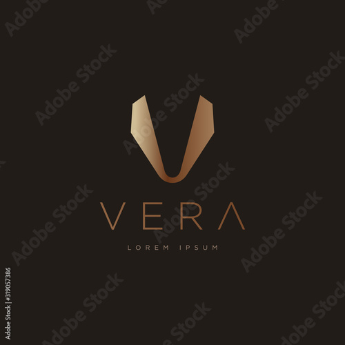 Luxury gold V letter initial collar shape premium logo template vector