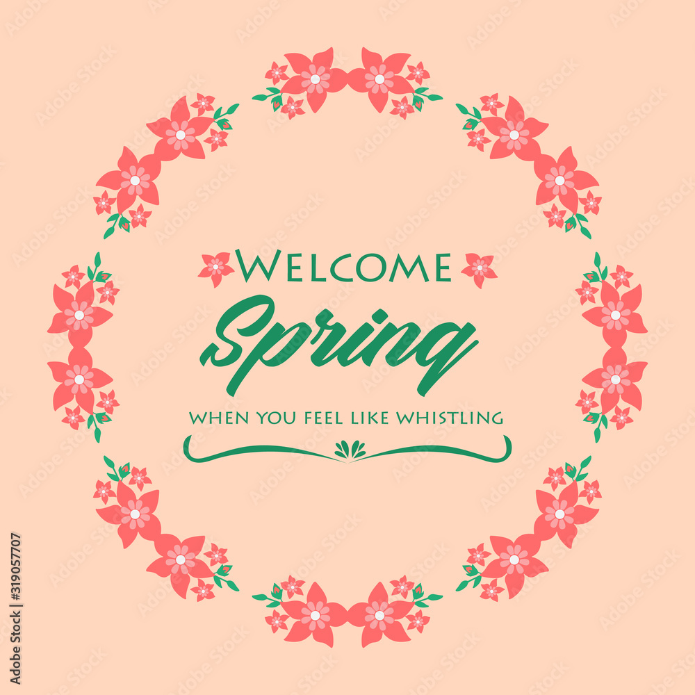 Template design for welcome spring, with beautiful leaf and wreath frame design. Vector