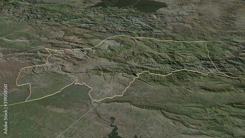 Sirnak, province with its capital, zoomed and extruded on the satellite map of Turkey in the conformal Stereographic projection. Animation 3D photo