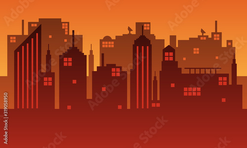 Silhouette city background with sky sunset atmosphere