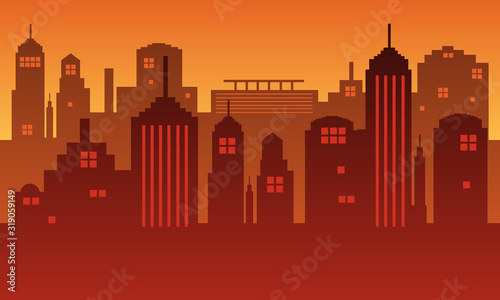 Urban atmosphere in the evening with lots of building