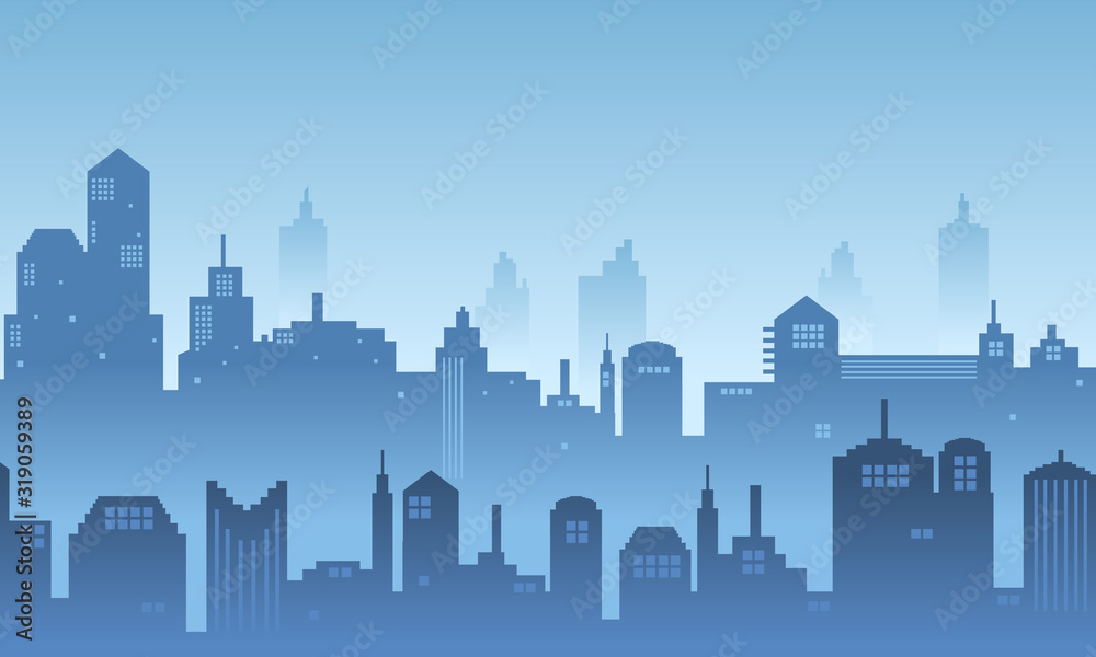 Illustration background urban in the morning with many building