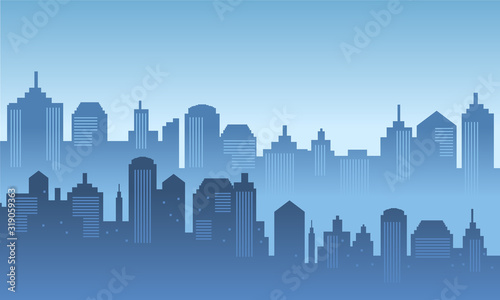 Urban silhouette with the blue sky background