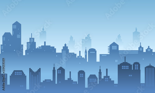 Illustration background urban in the morning with many building