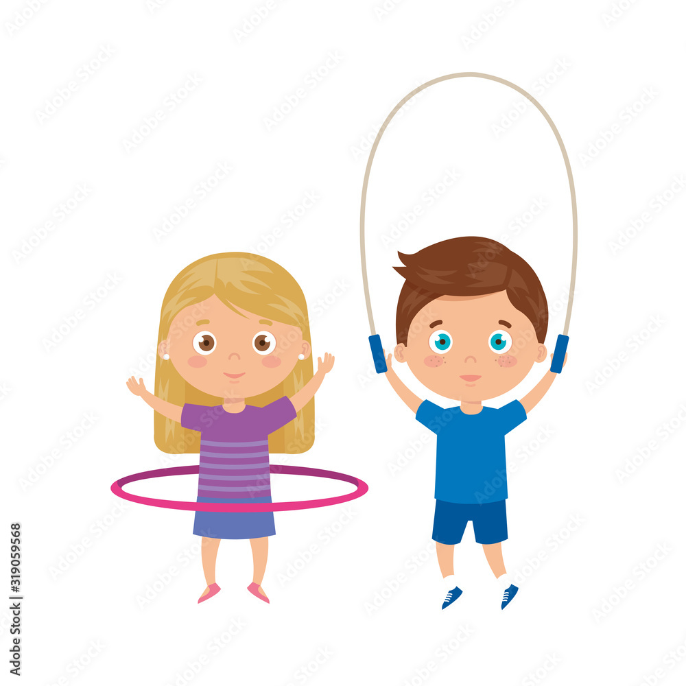 cute little children with jump rope and hula hula cute little children with jump rope and hula hula