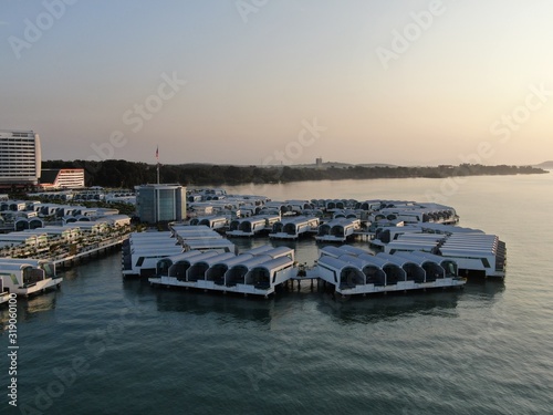 Port Dickson, Negeri Sembilan / Malaysia - January 25, 2020: The Hibiscus flower and stigma shaped hotels and resorts photo