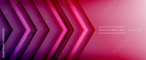 Arrow lines, technology digital template with shadows and lights on gradient background. Trendy simple fluid color gradient abstract background with dynamic straight shadow lines effect