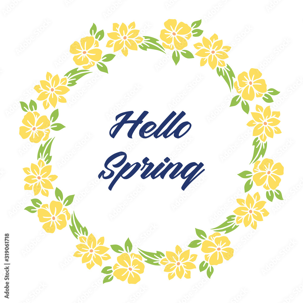Fototapeta premium Hello spring card unique design, with seamless leaf and wreath frame. Vector