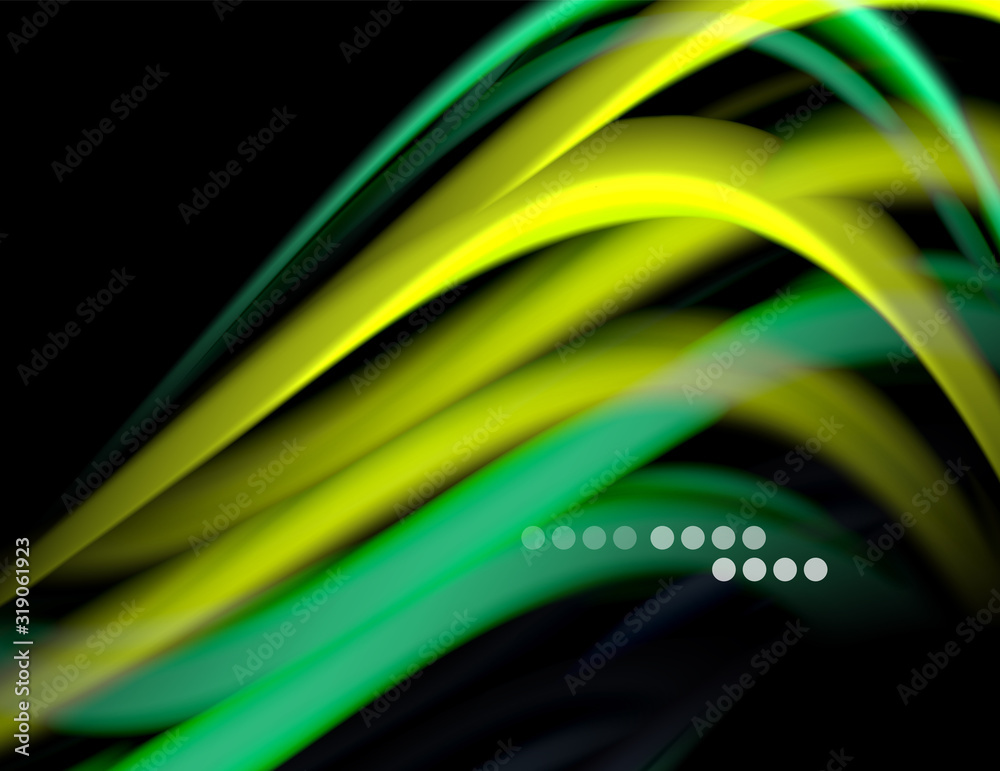 Silk smooth lines on black, liquid fluid color waves. Vector Illustration Silk smooth lines on black, liquid fluid color waves. Vector Illustration