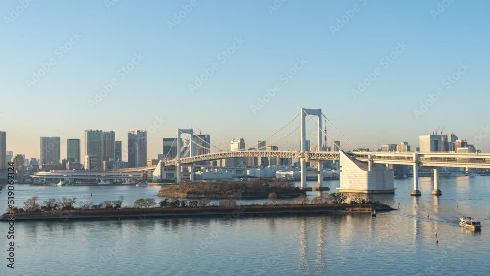 Tokyo bay with view of Rainbow Bridge in Tokyo city, Japan Tokyo bay with view of Rainbow Bridge in Tokyo city, Japan