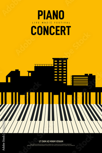 Music poster design template background decorative with piano vintage retro style