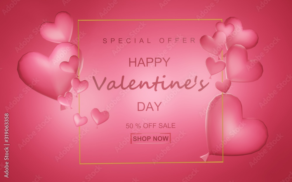 Valentines day  background with balloons heart pattern.3d rendering