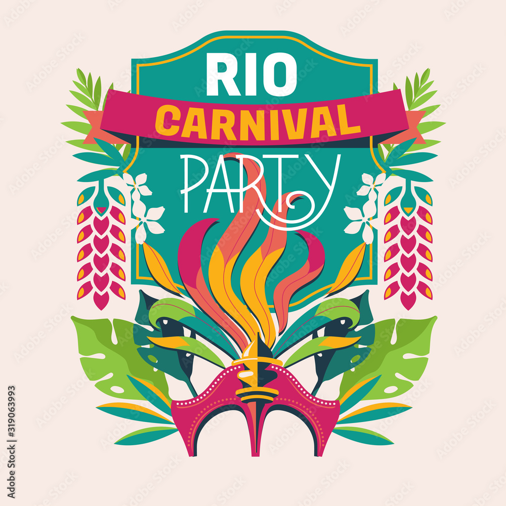 Brazil Carnival with feathers hat and plant background vector illustration