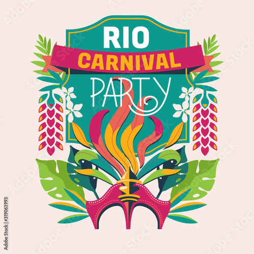 Brazil Carnival with feathers hat and plant background vector illustration
