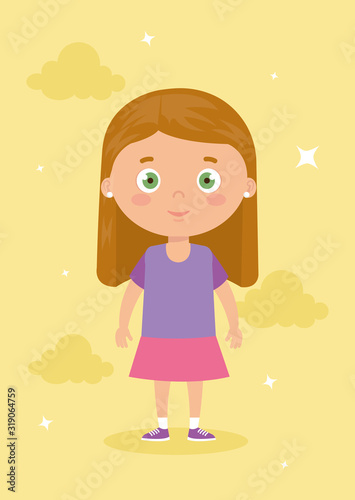 cute little girl with clouds and stars