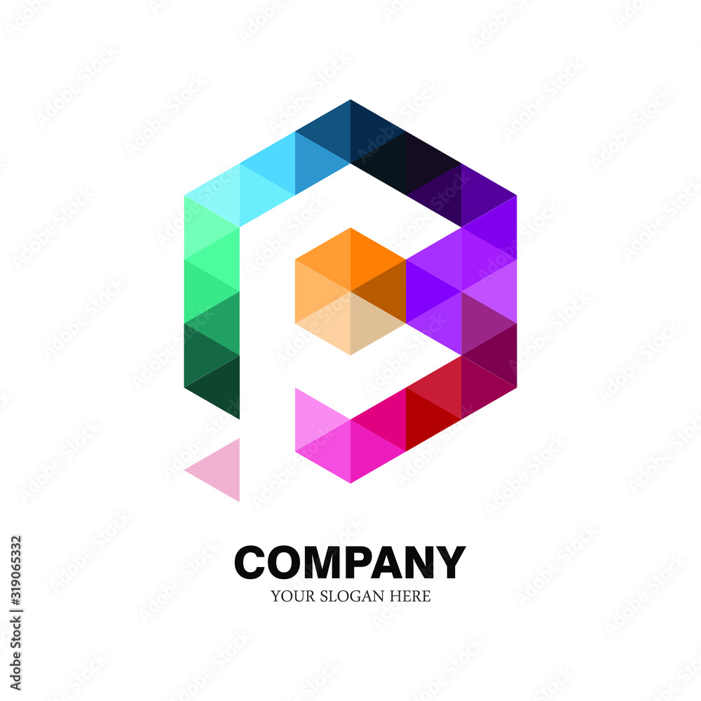the letter logo F, with the hexagon shape of a collection of triangles. modern template. colorful texture. isolated white. F logo technology for companies, digital graphics and graphics the letter logo F, with the hexagon shape of a collection of triangles. modern template. colorful texture. isolated white. F logo technology for companies, digital graphics and graphics
