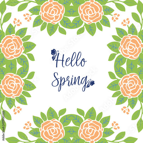 Unique wreath frame and cute leaf ornate pattern, for hello spring greeting card design. Vector