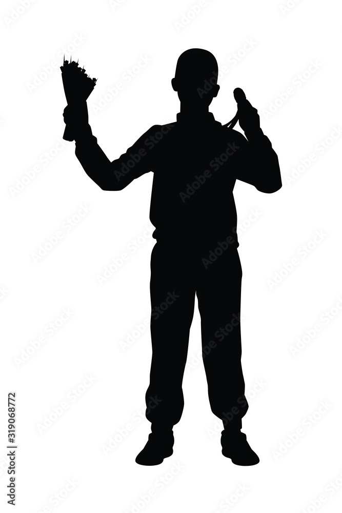 Male athlete with medal reward silhouette vector