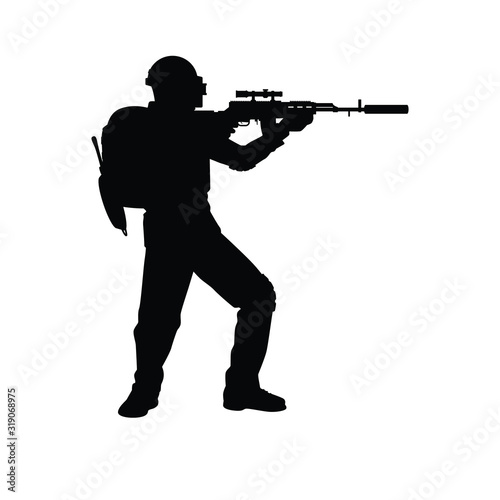Young warrior with weapon silhouette vector 