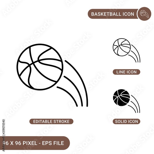 Basketball icons set vector illustration with solid icon line style. Medical device concept. Editable stroke icon on isolated background for web design, infographic and UI mobile app.