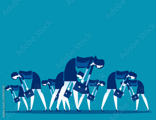 People bowed down and walked discouragedly. Concept business despair vector illustration, Flat cartoon style design.