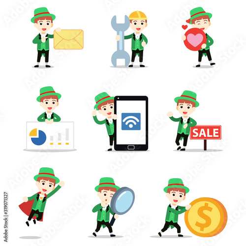 Set of character leprechaun Irish man in Saint Patrick Day.