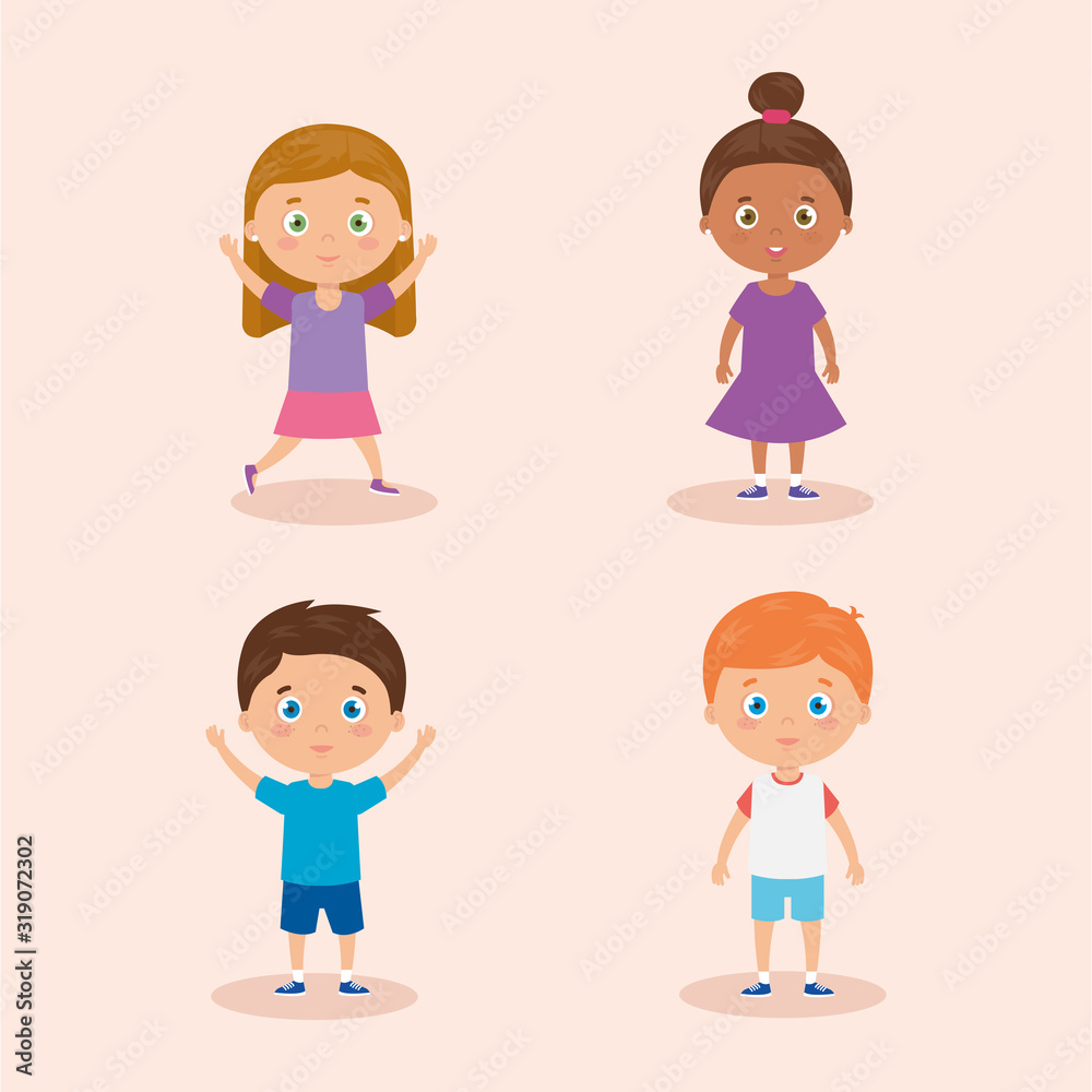 group of cute little children avatar characters