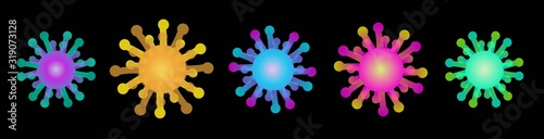 Vector illustration of pneumonia virus on black isolated background  pneumonia coronavirus epidemic in China. Vector graphics for articles  news  banner. 2020 Chinese New Year and scary disease news