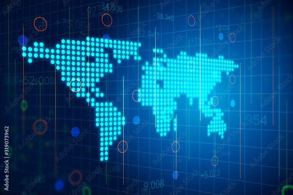 Digital map of the world with statistics numbers. 3D Rendering Digital map of the world with statistics numbers. 3D Rendering