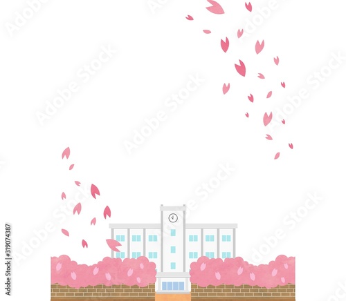 春　桜　フレーム　素材　学校　背景　青空　ベクター　手描き