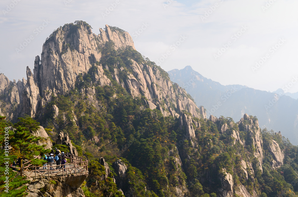 Lookout to Stalagmite Gang peaks at East Sea area of Huangshan mountain China