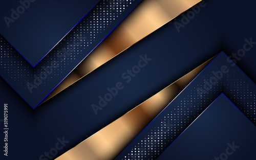 luxurious dark navy blue background with golden lines. Elegant modern background.