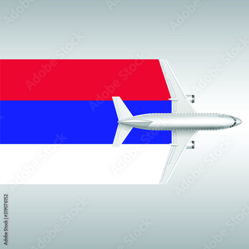 Plane and flag of Republika Srpska . Travel concept for design