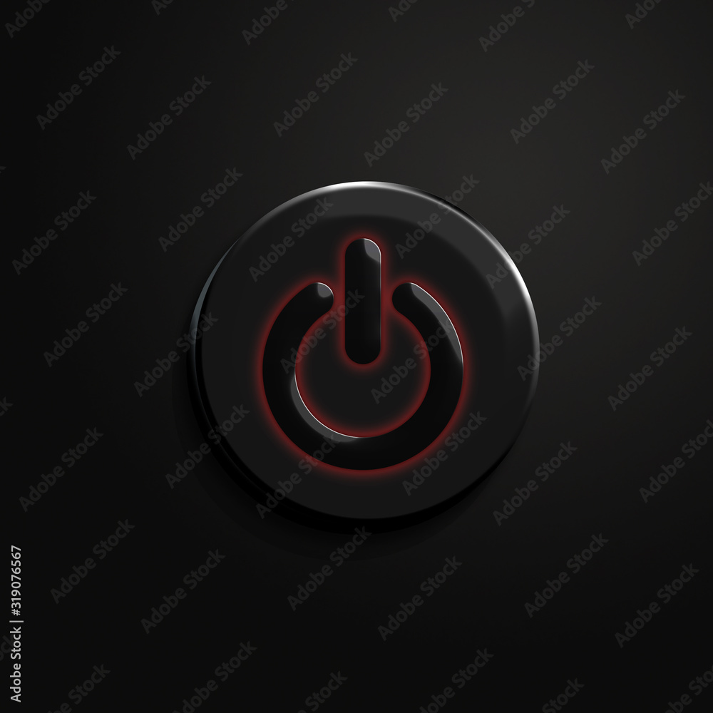 Round power button over black background Round power button over black background