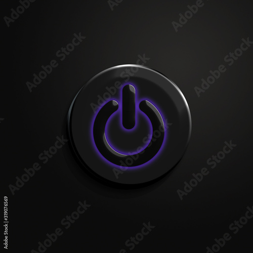 Round power button over black background