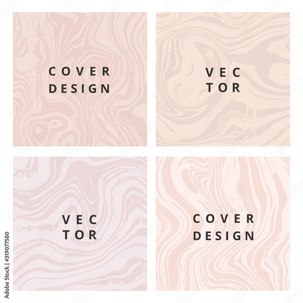 Set of abstract background design with pattern brush texture for branding. Modern pastel cover design with wavy beige brush. Minimalistic banners with space for text and title. Vector illustration
