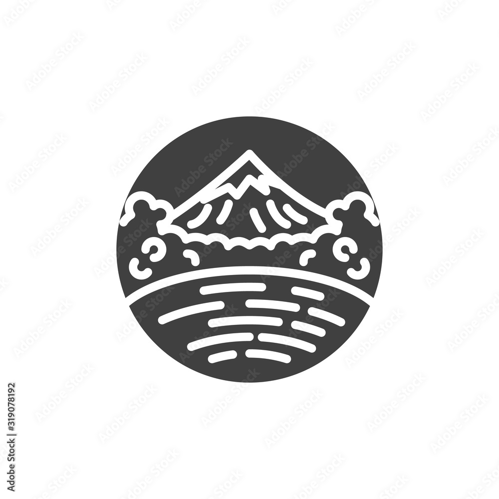Mountain landscape with pond vector icon. filled flat sign for mobile concept and web design. Snowy mountain peak and clouds glyph icon. Symbol, logo illustration. Vector graphics Mountain landscape with pond vector icon. filled flat sign for mobile concept and web design. Snowy mountain peak and clouds glyph icon. Symbol, logo illustration. Vector graphics
