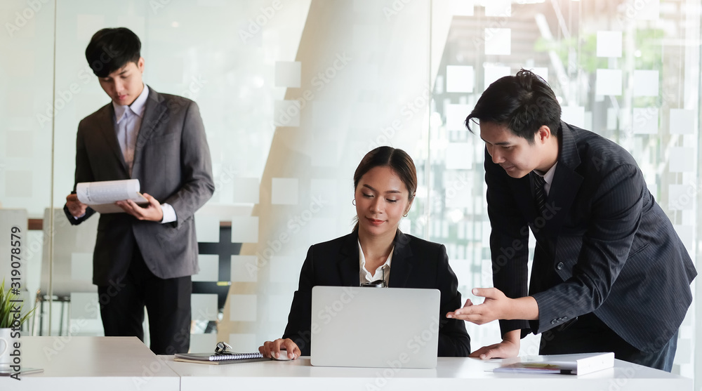 Business working in office with documents and laptop people Consulting and business planning. Business working in office with documents and laptop people Consulting and business planning.