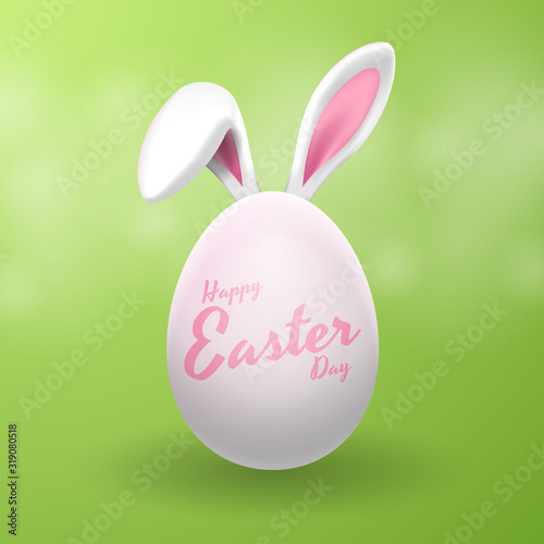 Realistic Easter egg and rabbit ears. Happy easter.  Vector illustration