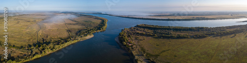 Aerial panorama of the river of Buzan, Astrakhan Region, Russia