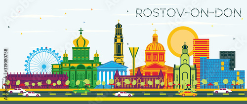 Картината върху платно Rostov-on-Don Russia City Skyline with Color Buildings and Blue Sky