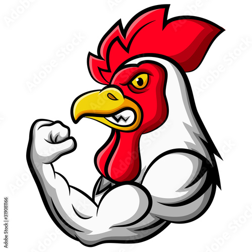 Photo Cartoon strong chicken mascot design